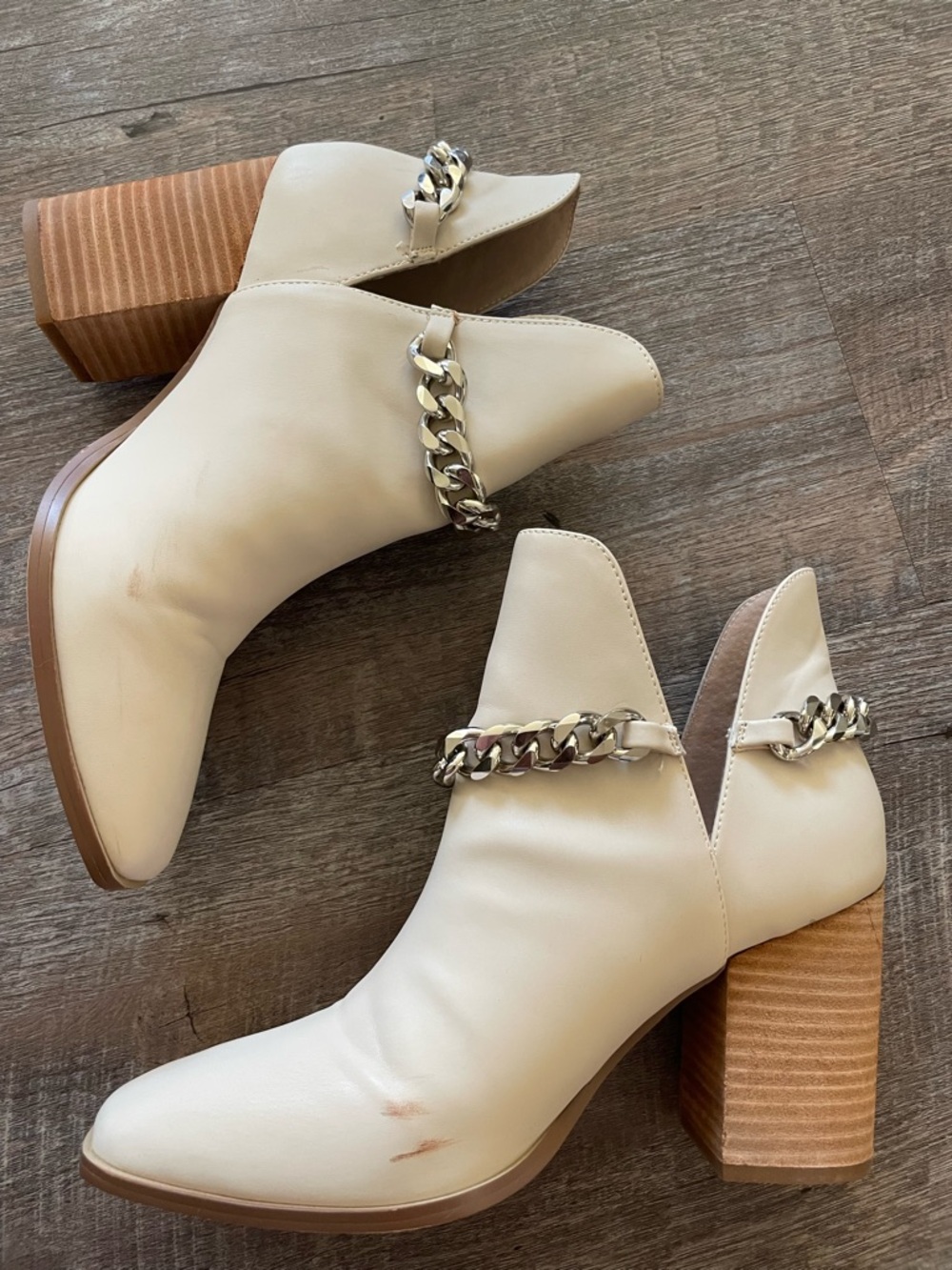 Steve Madden Cream Chain Accent Block Heel Booties - Picture 6 of 10